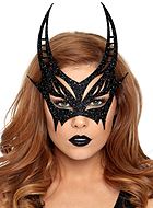 Kvinnlig djävul, maskeradmask med glitter och horn